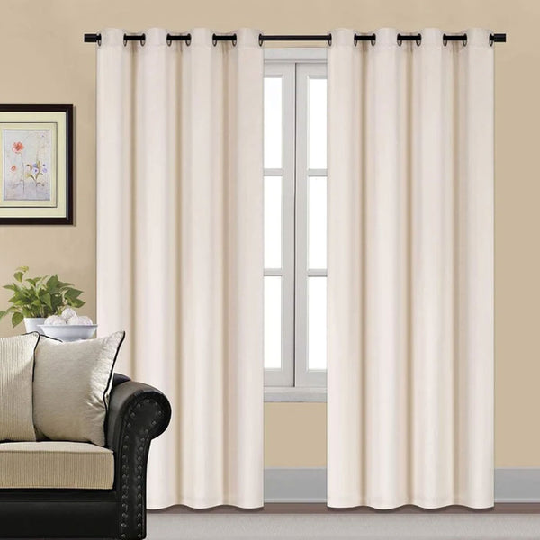 Pair Of Premium Off White Velvet Eyelet Curtain