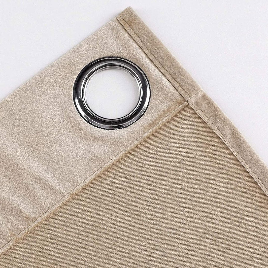 Pair Of Premium Beige Velvet Eyelet Curtain