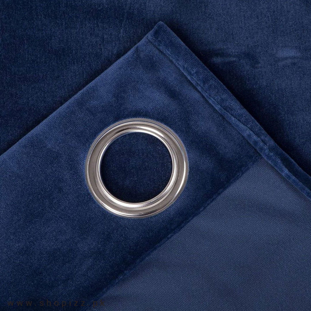 Pair Of Premium Navy Blue Velvet Eyelet Curtain