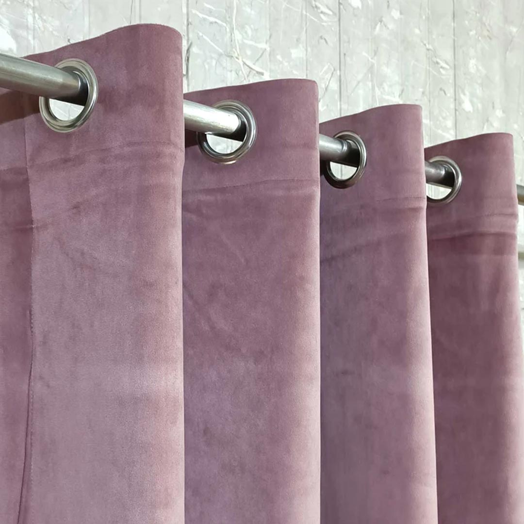 Pair Of Premium Rose Pink Velvet Eyelet Curtain