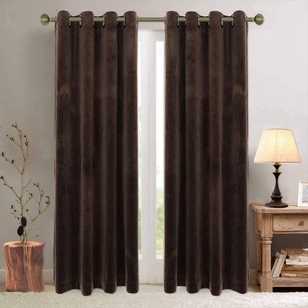 Pair Of Premium Dark Brown Velvet Eyelet Curtain