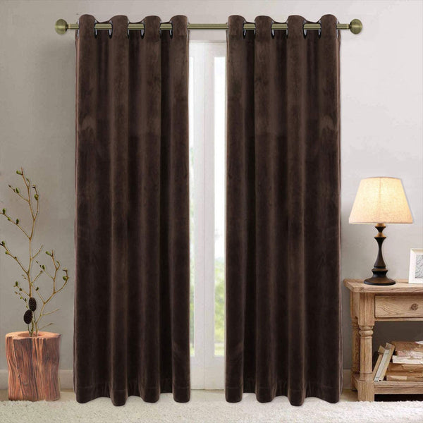 Pair Of Premium Dark Brown Velvet Eyelet Curtain