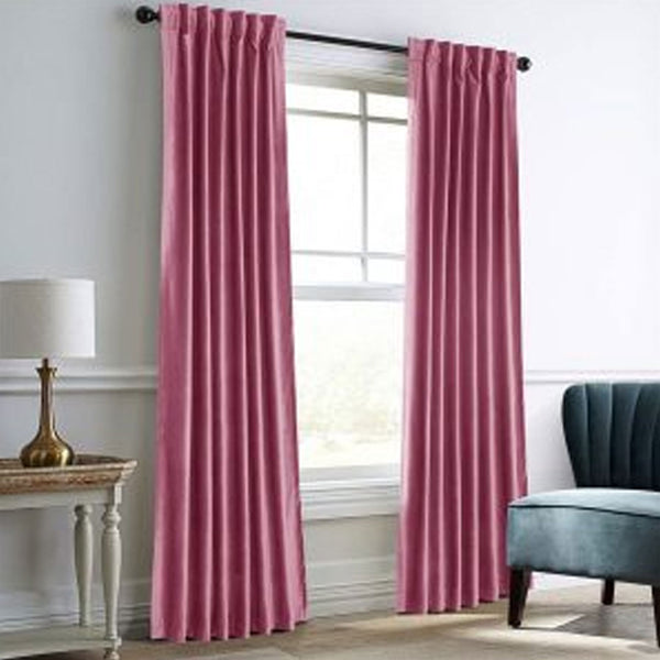 Pair Of Premium Pink Velvet Eyelet Curtain