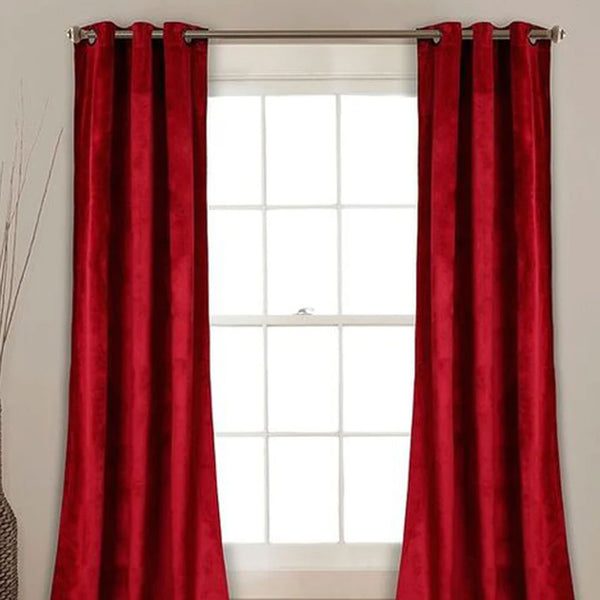 Pair Of Premium Red Velvet Eyelet Curtain