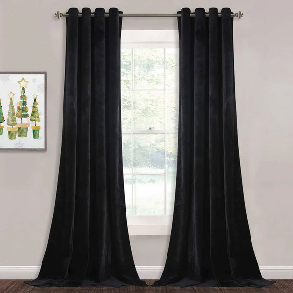 Pair Of Premium Black Velvet Eyelet Curtain