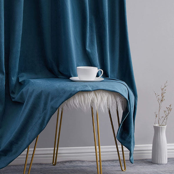 Pair Of Premium Teal Blue Velvet Eyelet Curtain