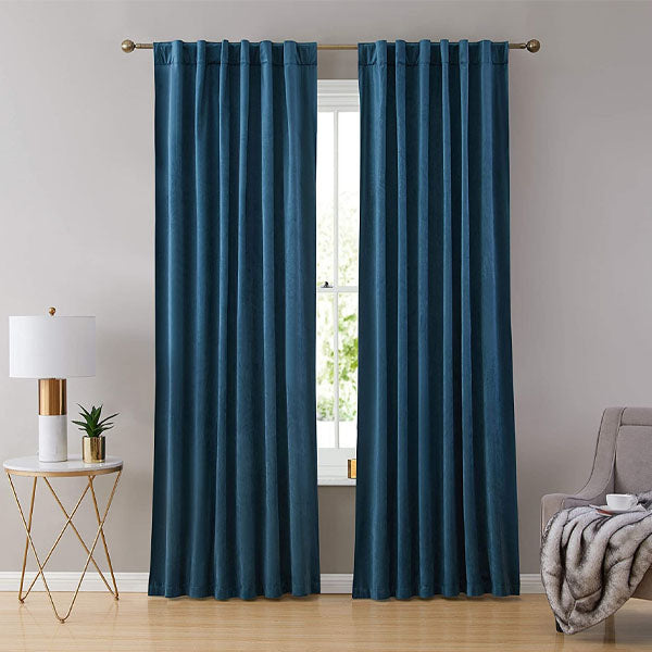 Pair Of Premium Teal Blue Velvet Eyelet Curtain