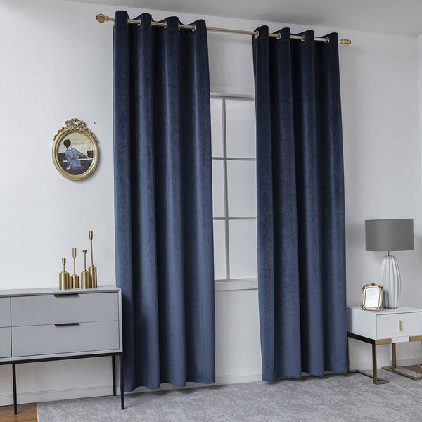 Pair Of Premium Slate Grey Velvet Eyelet Curtain
