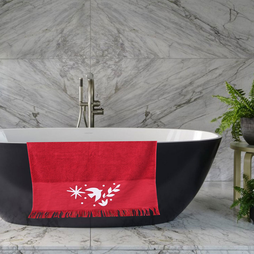 Luxury 100% Cotton Supreme Hand Towel - Red And White (30" x 60")