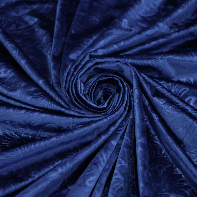 Pair Of Branched Leaves Embossed Velvet Curtains In Blue Color