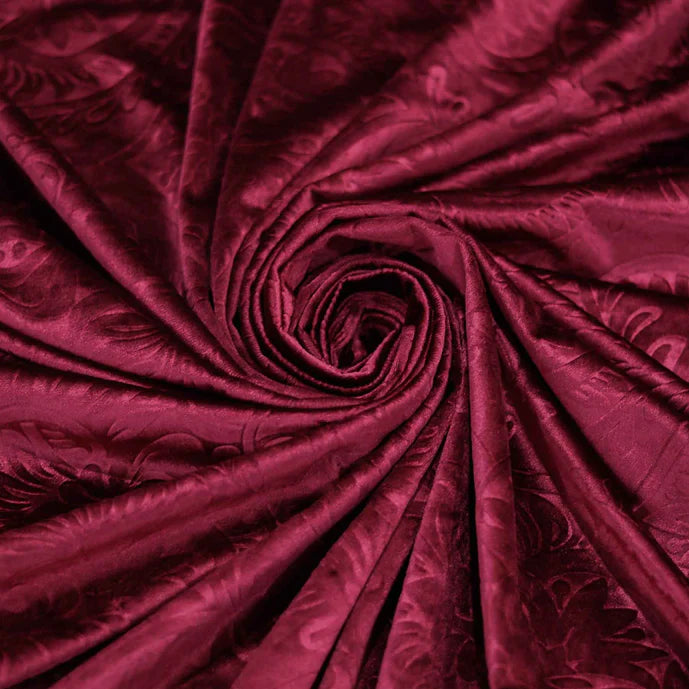 Pair Of Branched Leaves Embossed Velvet Curtains In Maroon Color