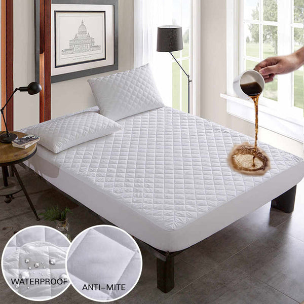 Quilted Waterproof Mattress Protector In White Color With Elastic Fitting