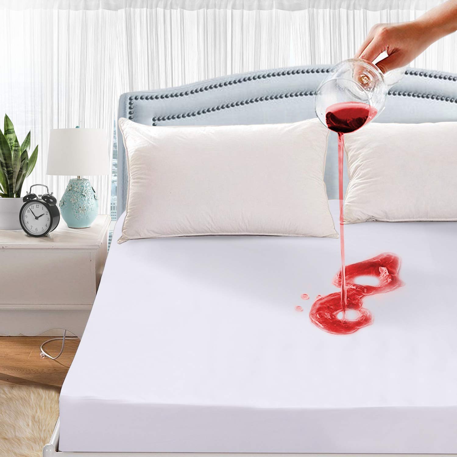 Poly Cotton Jersey Waterproof Mattress Protector In White Color With Elastic Fitting