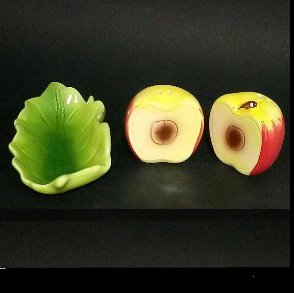 SALE  Half Cut Apple Shaped Salt and Pepper Shaker With Tray - Pack of 2