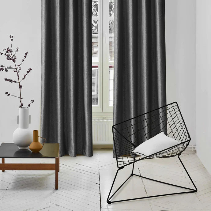 Pair Of Branched Leaves Embossed Velvet Curtains In Grey Color