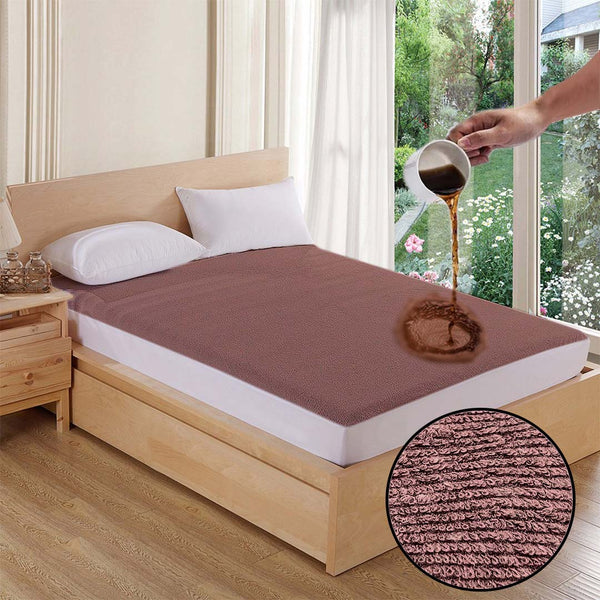 Terry Cotton Waterproof Mattress Protector In Brown Color With Elastic Fitting