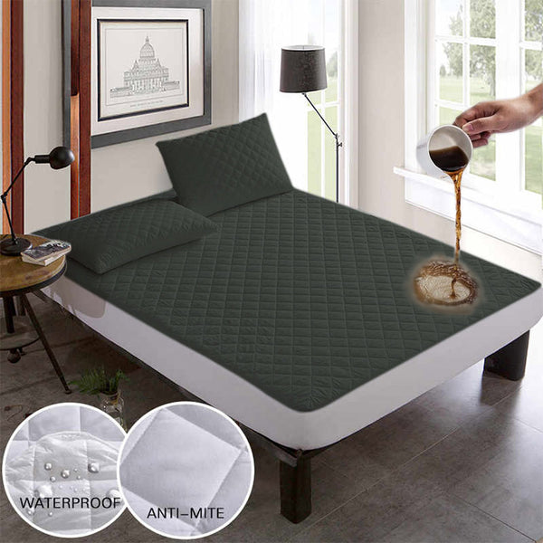 Quilted Waterproof Mattress Protector in Grey color with Elastic Fitting