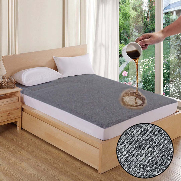 Terry Cotton Waterproof Mattress Protector In Grey Color With Elastic Fitting