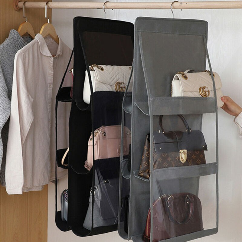 6 Pockets Double-sided Hanging Storage Bags with Hanging Hook / Handbag, Purse, Bags Organizer